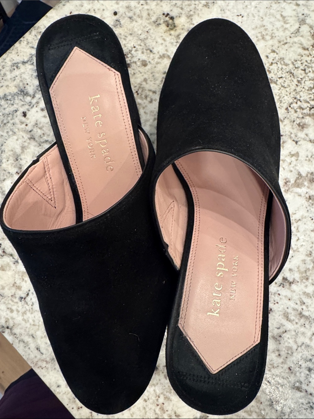kate spade Black Suede Slip-On Mules with Blush Insole